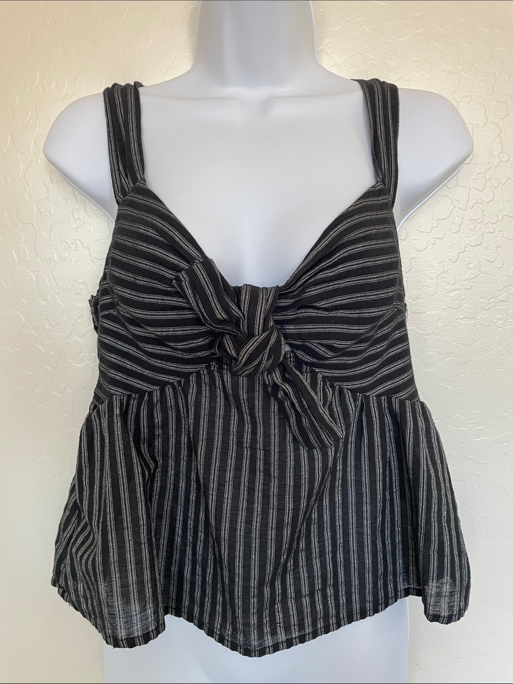 Storia Black and White Striped Tie-Front Camisole